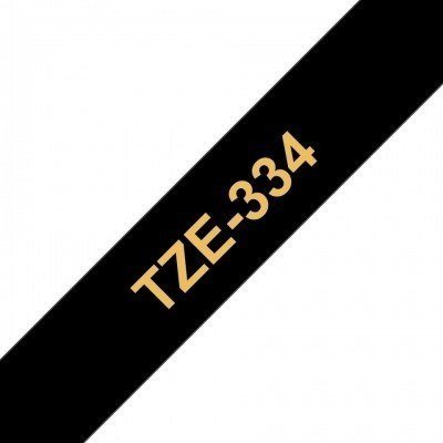 Brother TZe334 Cinta Laminada Generica de Etiquetas - Texto dorado sobre fondo negro - Ancho 12mm x 8 metros