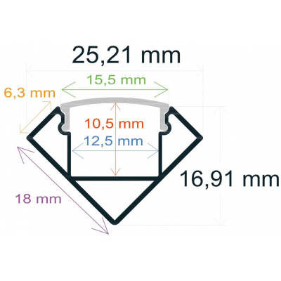 Perfil LED Esquina 25x17mm Opal 2m