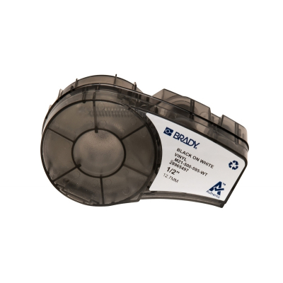 Brady M21-500-595-WT Cinta de Etiquetas Original Vinilo - Texto Negro sobre Fondo Blanco - Ancho 12,70mm x 6,40m