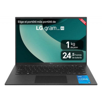 LG Gram Intel® Core™ i5 i5-1334U Portátil 35,6 cm (14) WUXGA 8 GB LPDDR4x-SDRAM 256 GB SSD Wi-Fi 6E (802.11ax) FreeDOS Negro QWERTY Español