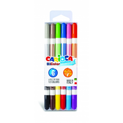 Carioca Bicolor Pack de 6 Rotuladores - Dos Colores por Rotulador - Tinta Superlavable - Punta Conica para Doble Trato de Escritura - Color Varios