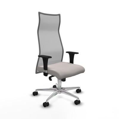 Albacete malla sincro malla gris similpiel blanco brazos 1D base aluminio ruedas 65 mm nailon