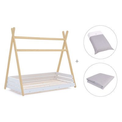 Cama júnior Montessori madera 90x200 cm + textil Carezza · Homy Life XL
