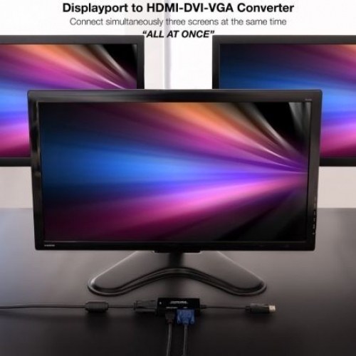 Adaptador DisplayPort Nanocable 10.16.3301-ALL/ HDMI Hembra - DVI-D Hembra - VGA Hembra/ 20cm/ Negro