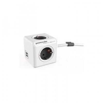 POWERCUBE ORIGINAL 2 USB + 4 TOMAS CORRIENTE 3metros cable + soporte. REGLETA COLOR WHITE/GREY