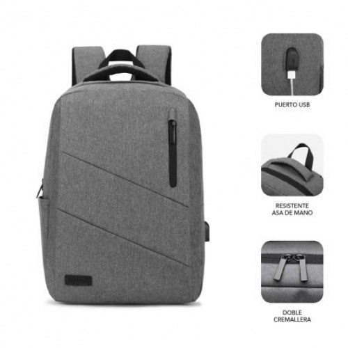 Mochila Subblim City Backpack para Portátiles hasta 15.6/ Puerto USB/ Gris