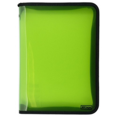 MKtape Carpeta de Plastico con Cremallera - Tamaño Folio - Color Verde