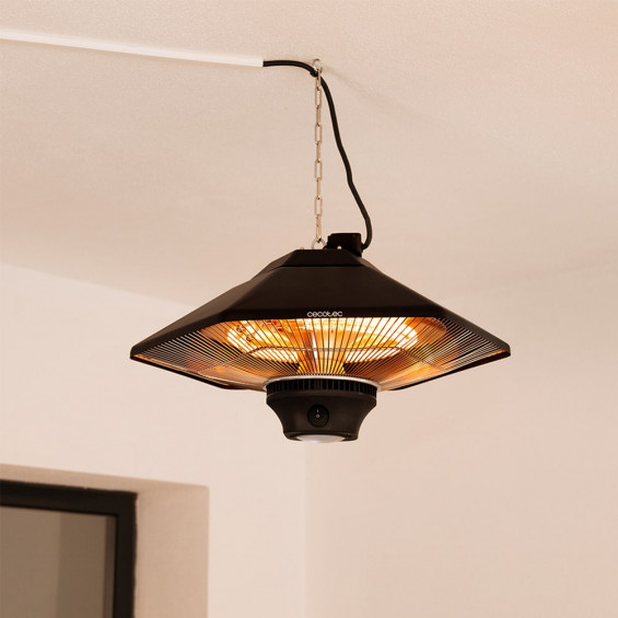 Calefactor de exterior halógeno Cecotec ReadyWarm 2000 Power Ceiling, 2.000 W, 3 potencias, con mando a distancia, negro - imagen 5