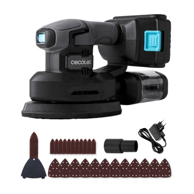 Cecotec PerfectSurface 2120 Delta Lijadora Orbital Inalambrica - Bateria 2.000mAh - 28.000 Vibraciones por Minuto - Incluye Accesorios - Conector para Aspiradora - Deposito de Polvo - Color Gris Oscur