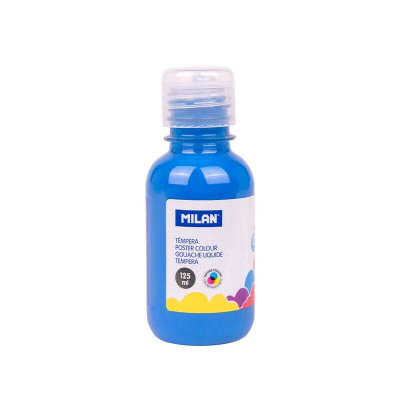 Milan Botella de Tempera 125ml - Tapon Dosificador - Secado Rapido - Mezclable - Color Azul
