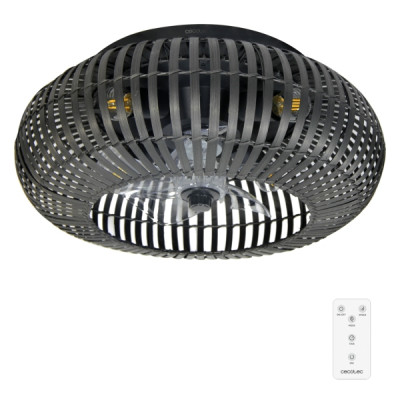 Cecotec EnergySilence LampAero 600 Natural DarkWood Ventilador de Techo con 5 Aspas y Luz - 20W - Tulipa de Madera Negra - 3 Tonos - Temporizador - 3 Velocidades - Modo Invierno - Color Negro