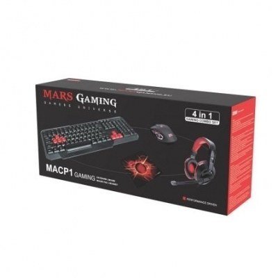 COMBO PACK MARS GAMING MACP1 - TECLADO USB - RATÓN ÓPTICO 2800DPI ILUMINACIÓN 7 COLORES - AURICULARES CON MICRÓFONO - ALFOMBRILLA