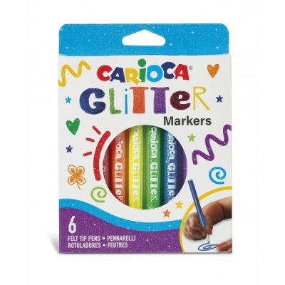 Carioca Glitter Caja 6 Rotuladores - Punta Ø 1mm - Tinta Liquida a Base de Agua - Punta de Alta Calidad - Efecto Glitter - Resistente a la Luz - Color Varios