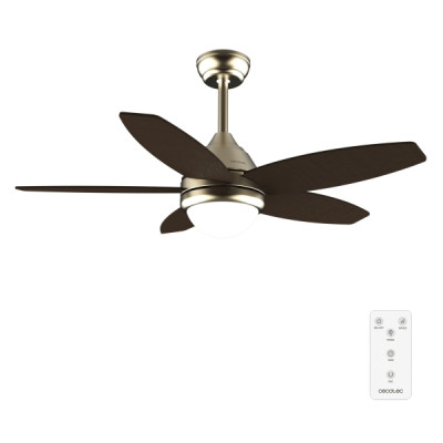 Cecotec EnergySilence Aero 4200 GoldDarkWood Ventilador de Techo con 5 Aspas de Madera y Luz - 53W - Diametro de 42 - LED - Temporizador - 3 Velocidades - Modo Invierno - Color Dorado y Negro