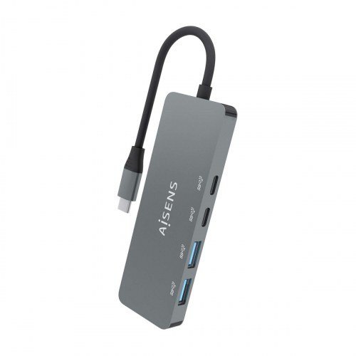 AISENS - Hub USB 3.2 Gen2 10G USB-C, USB-C/M-2xUSB-C/H-2xUSB-A/H, Gris, 15cm