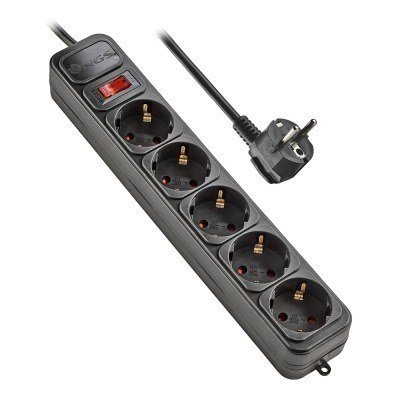 NGS Surge Pole 500 Regleta de Proteccion con 5 Shuckos - Hasta 10A - Cable de 1.50 m - Interruptor On/Off - Color Negro