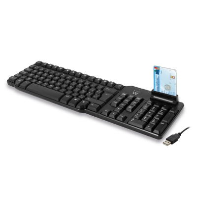 Ewent Teclado con Cable USB - Lector de Tarjetas Inteligentes - Cable de 1.5m - Disposicion Italiana QWERTY IT - Plastico ABS - Color Negro