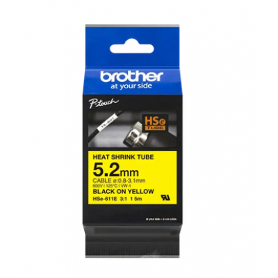 BROTHER Cinta tubo termorretractil. Texto negro sobre fondo amarillo. PTE300, PTE550W, PTP750W, PTP9