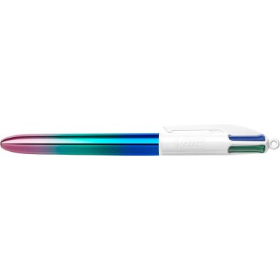 Bic 4 Colours Gradient Boligrafo de Bola Retractil - Punta Media de 1.0mm - Tinta con Base de Aceite - Cuerpo Blanco/Degradado Tricolor - 4 Colores