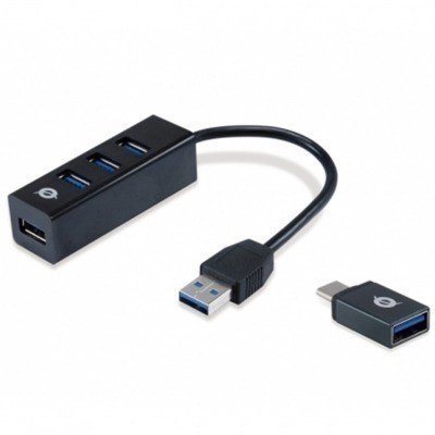 Hub usb 3.0 conceptronic hubbies04b 4 puertos con adaptador otg usb tipo c