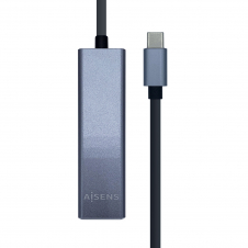 HUB USB AISENS CONECTORES 1X USB TIPO-C MACHO A 3X USB-A HEMBRA + ADAPTADOR LAN RJ45 CABLE 15CM GRIS A109-0396