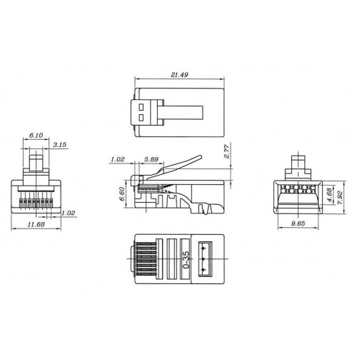 Conectores RJ45 UTP Cat6 8P8C 3micras (100 unidades)