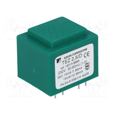Transformador Alimentación Encapsulado Salida 15V+15Vac 2,5VA Entrada 230Vac