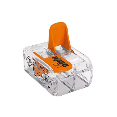 Conector rápido con palanca 2 vias, ø maximo 4 mm², 450 v , 32 a transparente 13,2 x 18,6 x 8,4 mm