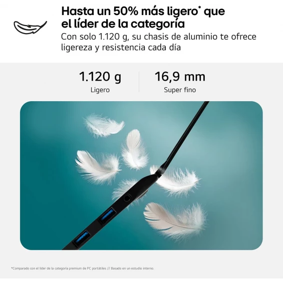 Portátil LG gram 14Z90S-V.AP75B, Intel Core Ultra 7 155H, 16 GB RAM, 512 GB SSD, Intel Arc, 14 pulgadas, WUXGA, Windows 11 Pro, negro obsidiana - imagen 2