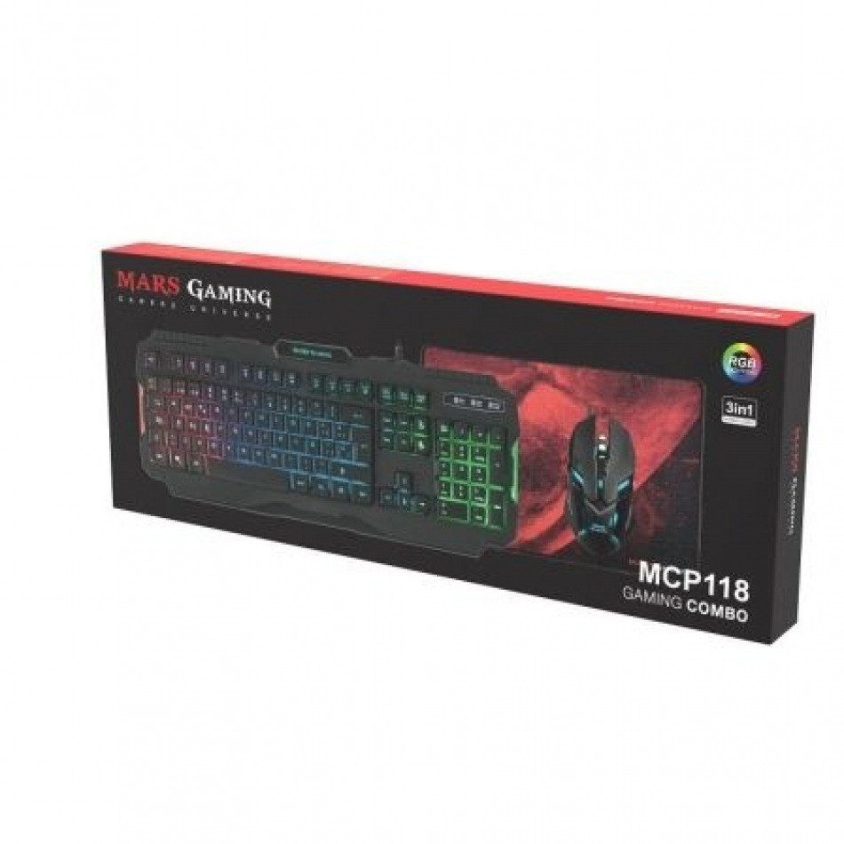 Pack Gaming Mars Gaming MCP118/ Teclado + Ratón Óptico + Alfombrilla