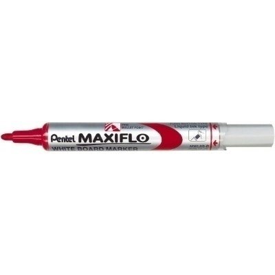 Pentel Maxiflo Rotulador para Pizarra Blanca - Regulacion del Flujo de Tinta - Punta de Bala - Ancho de Linea 2mm - 50% de Materiales Reciclados - Color Rojo