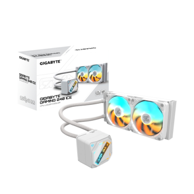GIGABYTE GAMING 240 ICE Refrigeración Líquida para CPU - 2x120mm Ventiladores ARGB, mecanismo de enclavamiento deslizante, DAISY-CHAIN, Compatible con Intel LGA 1851 y AMD AM5