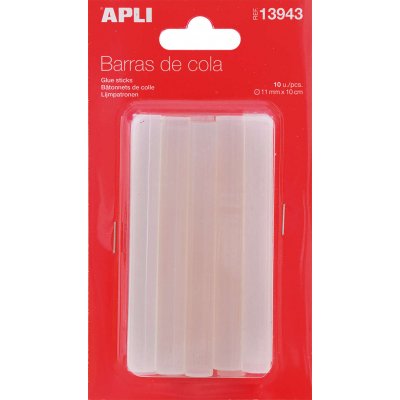 Apli Pack de 10 Barras de Adhesivo Termofusible Ø11mmx10cm - Compatible con Pistolas Ø11mm - Precision y Limpieza