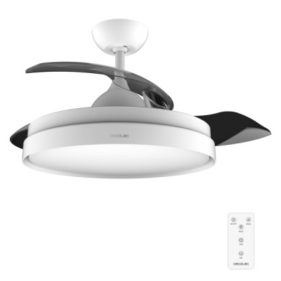 Cecotec EnergySilence Aero 4280 Invisible White Ventilador de Techo con Luz - 40W - Aspas Retractiles - 3 Tonos - Diametro de 42 - Modo Invierno - 6 Velocidades - Temporizador - Color Blanco y Negro