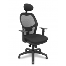 Piqueras y Crespo Silla Jorquera malla negra asiento bali negro con cabecero fijo y ruedas de parque