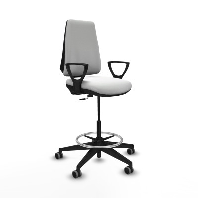 Taburete Elche CP bali blanco brazos fijos base piramidal ruedas 65mm engomadas