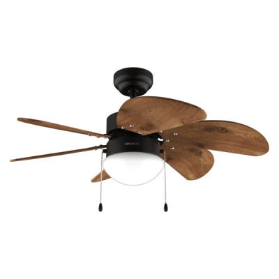 Cecotec EnergySilence Aero 365 BlackandWood Ventilador de Techo con 6 Aspas Reversibles y Lampara - 50W - Diametro de 36 - 3 Velocidades - Modo Invierno/Verano - Control por Cadena - Color Negro
