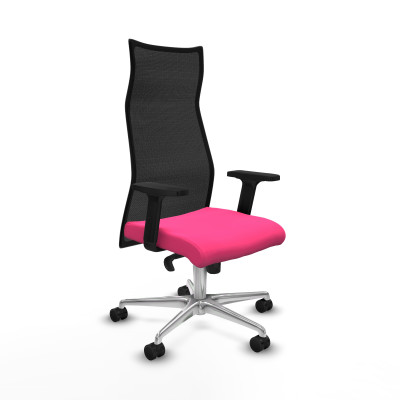 Albacete malla sincro malla negra similpiel rosa brazos 2D base aluminio ruedas 65 mm nailon