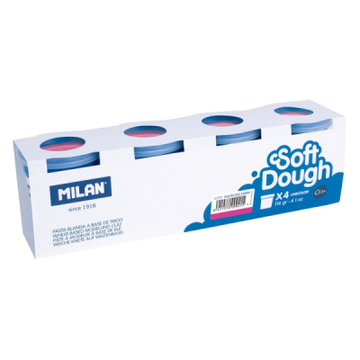 Milan Soft Dough Pack de 4 Botes de Pasta Blanda - 100% Vegetal - Moldeable - Sin Residuos - Colores Mezclables - 116g por Unidad - Color Rosa