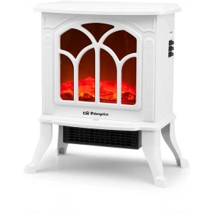 Chimenea eléctrica Orbegozo CM 9021, 1.500 W, efecto fuego real, calefactor cerámico, 2 potencias, blanco