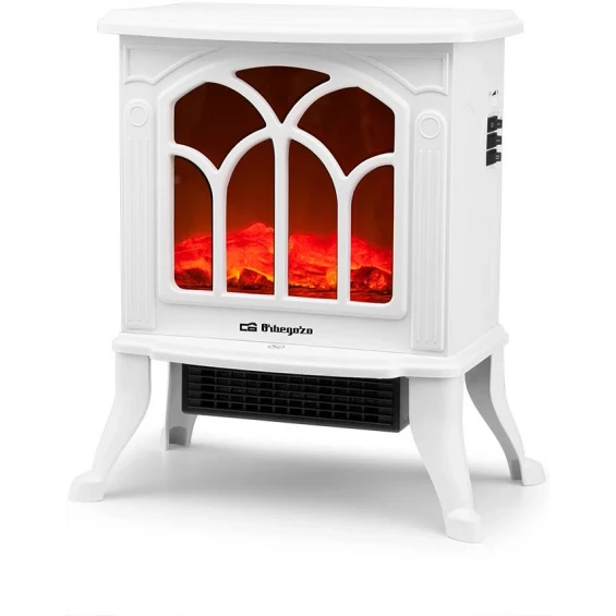 Chimenea eléctrica Orbegozo CM 9021, 1.500 W, efecto fuego real, calefactor cerámico, 2 potencias, blanco