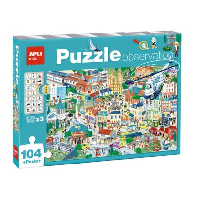 Apli Puzzle Observacion Ciudad de 104 Piezas de 5x5cm - Incluye Poster y 3 Fichas - Facil Manejo - Desarrolla Habilidades y Autoestima - Recomendado para Niños a partir de 5 Años