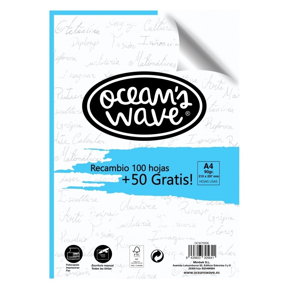 Oceans Wave Pack de 100 Hojas A4 90gr + 50 Gratis - Color Blanco