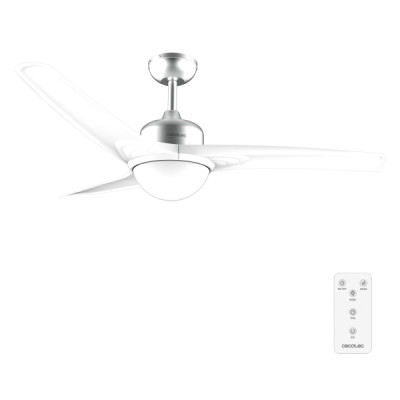 Cecotec EnergySilence Aero 560 IronWhite Ventilador de Techo con 3 Aspas y Luz Integrada - 60W - Diametro de 52 - LED de 18W - Mando a Distancia - Temporizador - 3 Velocidades - Color Blanco