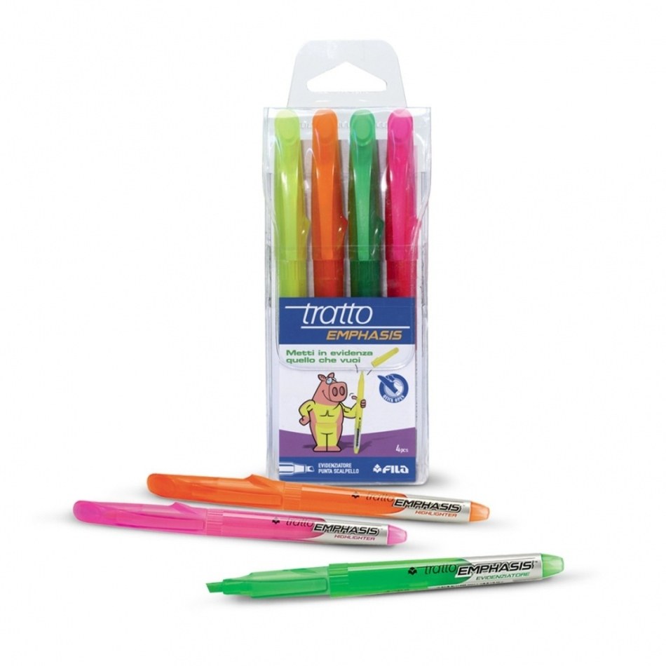 Tratto Emphasis Pack de 4 Rotuladores Fluorescentes - Tinta con Base de Agua - Colores Surtidos