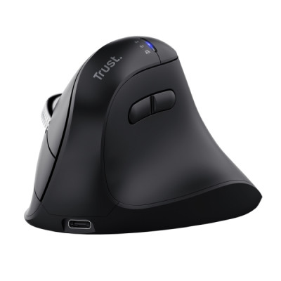Trust Vyran Raton Inalambrico Ergonomico - Ajustable hasta 4800dpi - Bluetooth - Recargable - Receptor USB-A - Adaptador USB-C - Multidispositivo - Clic Silencioso - 75x84x116mm - Color Negro