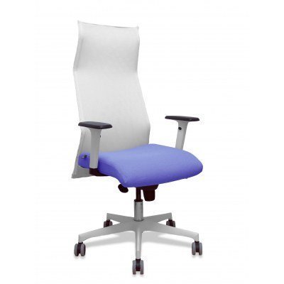 Sillón Albacete malla blanco bali azul claro brazos blancos base blanca ruedas parqué 65mm