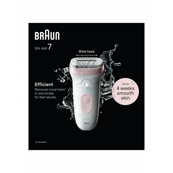 Depiladora Braun Silk-épil 7 7-000 Wet & Dry, 40 pinzas MicroGrip, 40 min, blanco y rosa - imagen 5