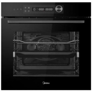 Horno pirolítico Midea MBO7NP30E4-BK, 72 litros, 13 funciones, AirFry, pirólisis e hidrólisis, SmartHome, guías telescópicas, clase A++, negro