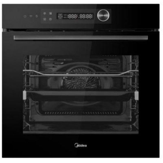Horno pirolítico Midea MBO7NP30E4-BK, 72 litros, 13 funciones, AirFry, pirólisis e hidrólisis, SmartHome, guías telescópicas, clase A++, negro